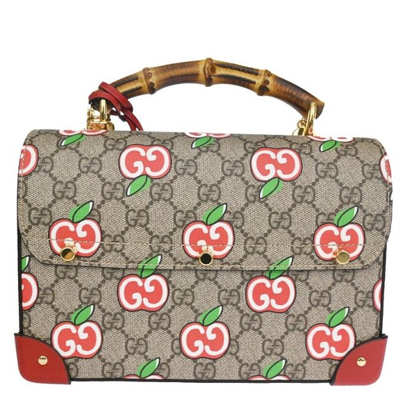 Authentic GUCCI Apple Small Bamboo 2Way Chain Shoulder Hand Bag Supreme Leather - Picture 11 of 16